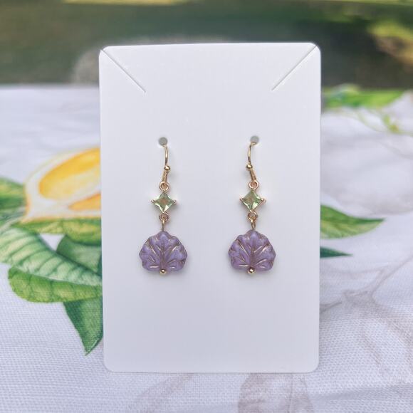 Peridot Lavender Amethyst Zirconia Leaf Fall Autumn Winter Maple Casual Earrings - Picture 1 of 7